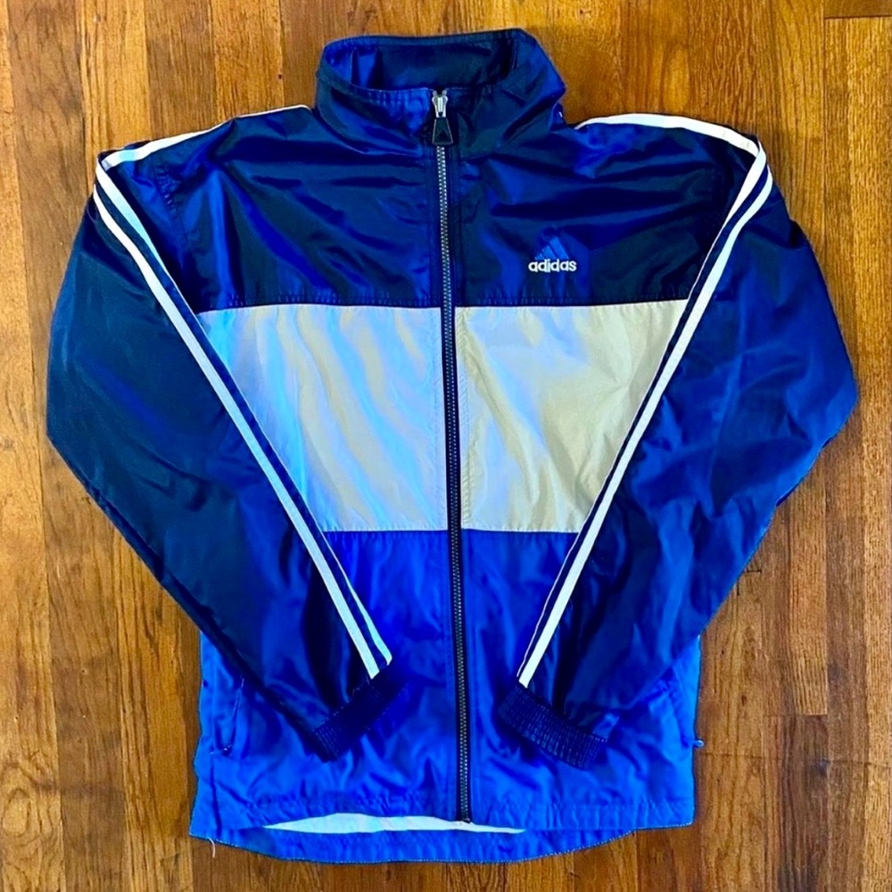 Vintage Adidas ‘90s Colorblock Cloth Lined Blue White Windbreaker Track Jacket M